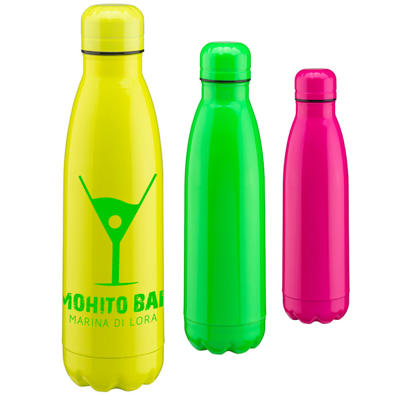 THERMOS 500 ml. IN ACCIAIO INOX DOPPIA PARETE ISOLANTE COLORI FLUO diam.6,7XH26,3 cm ART. BC753