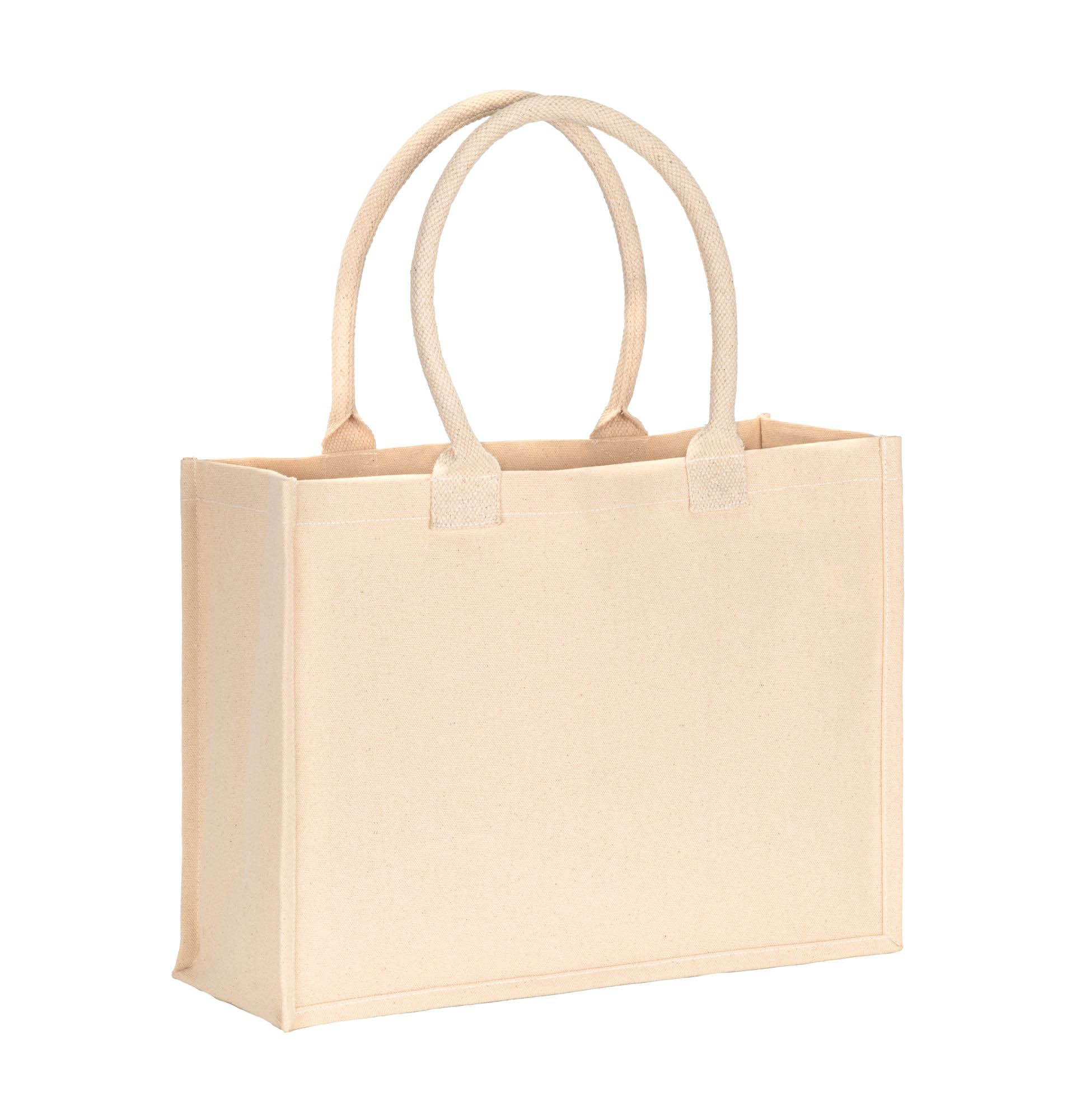 SHOPPER IN COTONE RICICLATO LAMINATO 300g/M2, MANICI LUNGHI E SOFF.CM.40x30x15 ART.RA758