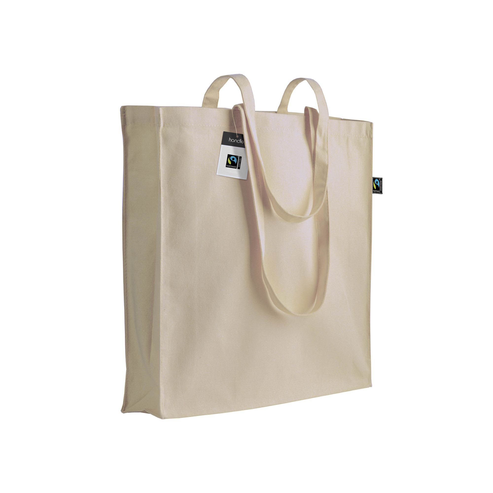 SHOPPER CERTIFICATA FAIRTRADE® IN COTONE 140G/M2, MANICI LUNGHI E SOFFIETTO CM.38x42X8 ART.RA761