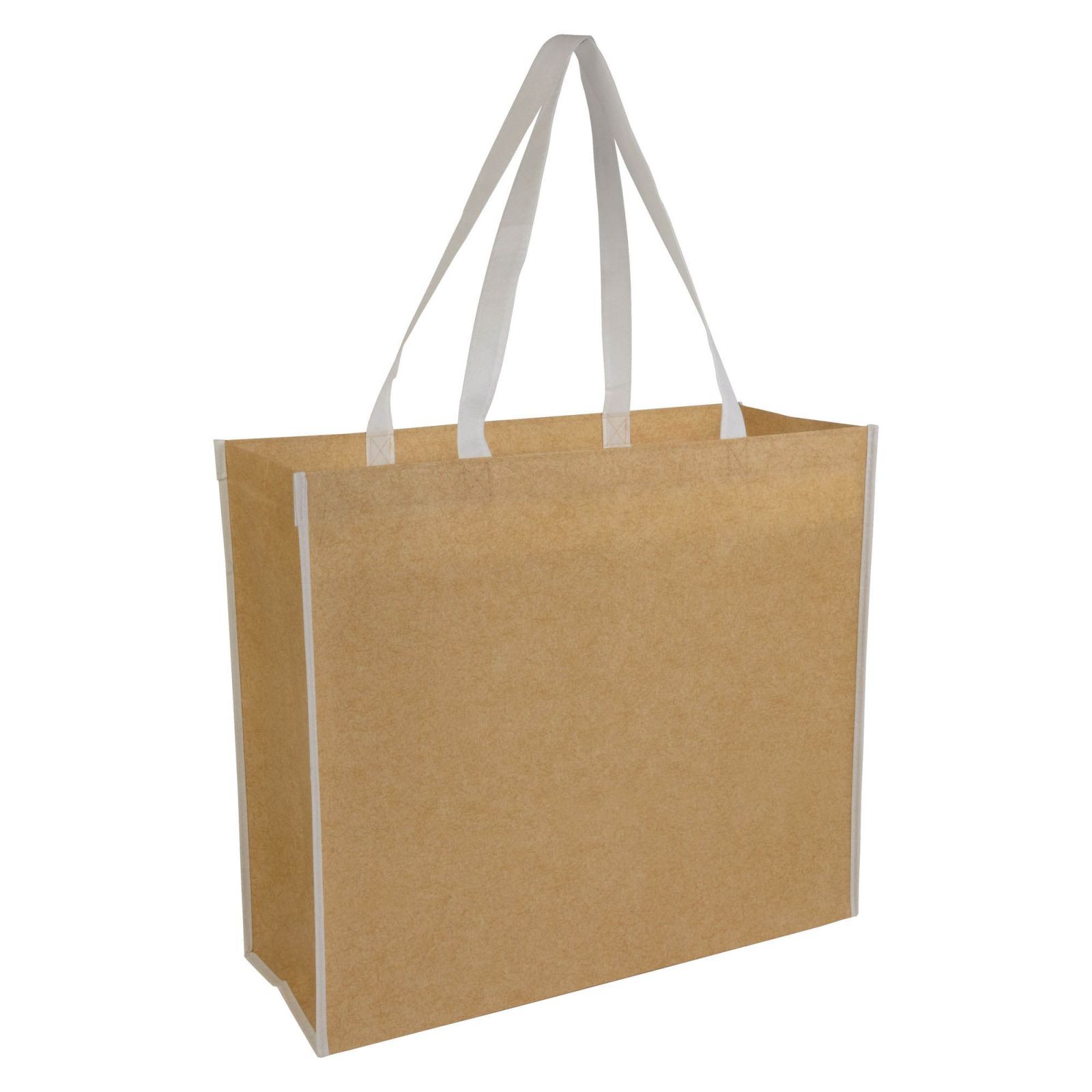 SHOPPER CON SOFFIETTO IN TNT LAMINATO, MANICI LUNGHI A NASTRO COLORATI CM. 45X40X18 ART.RA809