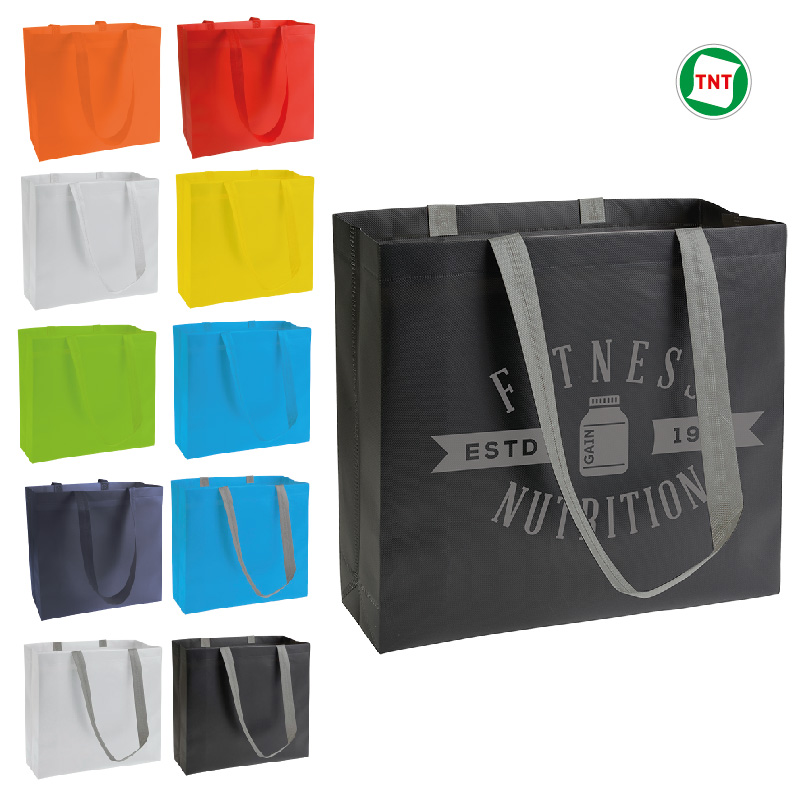 BORSA SHOPPER IN TNT LAMINATO C. SOFFIETTO MANICI LUNGHI cm.40x35x12 ART. SH440