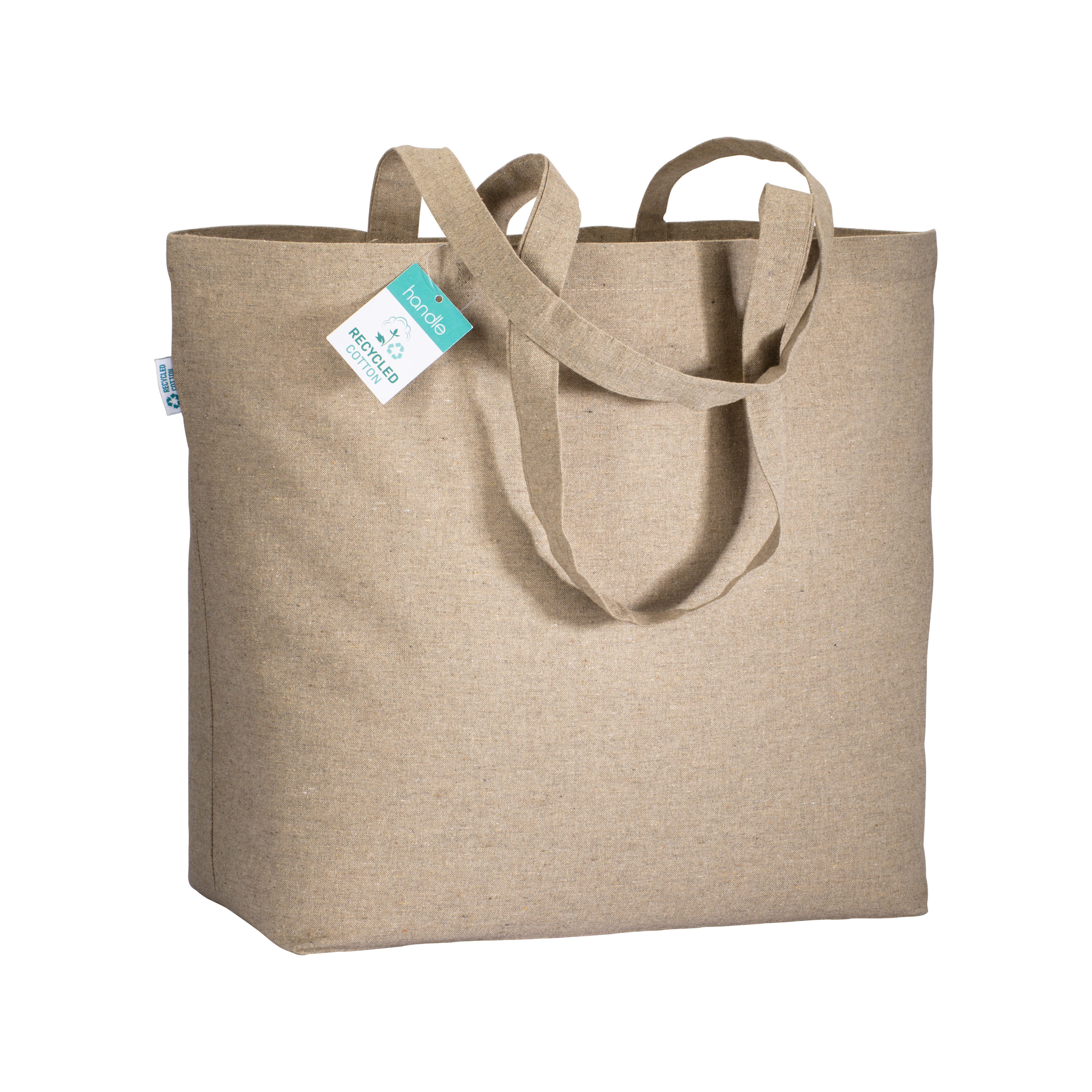 SHOPPER IN COTONE RICICLATO 190 g/m2 CON SOFFIETTO 50x36x16cm , manici lunghi ART.SH517